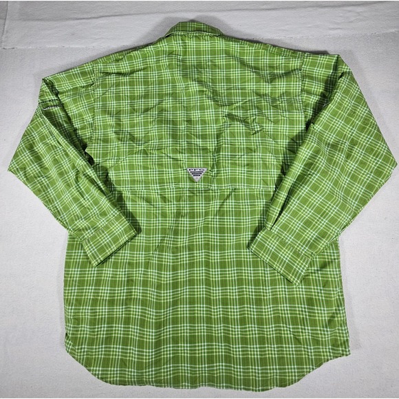 Columbia PFG Super Bahama Fishing Shirt Mens Medium Green Plaid Long Sleeve UPF - Picture 11 of 12